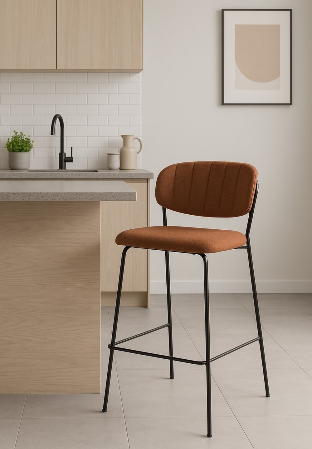 Tabouret de bar en tissu doux orange