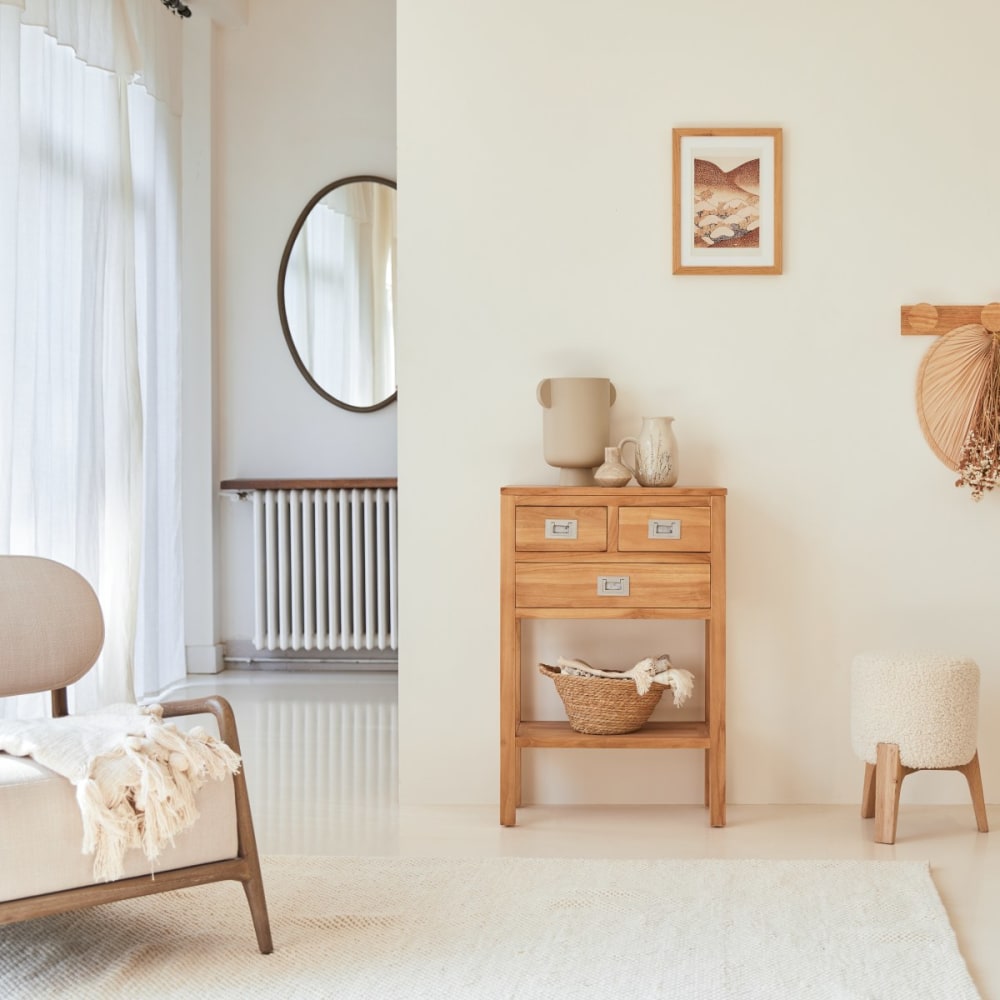 Tikamoon Konsole aus massivem Teakholz style classic chic Beige
