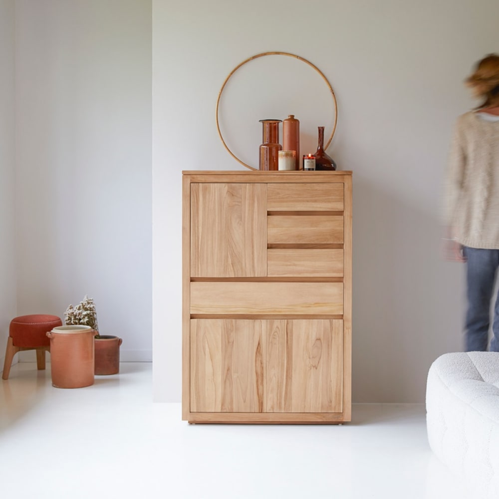 Tikamoon Anrichte aus massivem Teakholz 80 cm style classic chic Beige