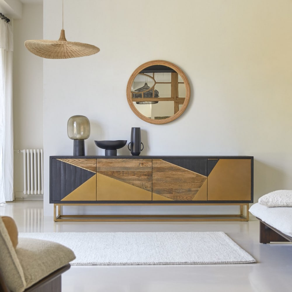 Tikamoon Buffet aus Eiche 240 cm style exotic Schwarz Holz