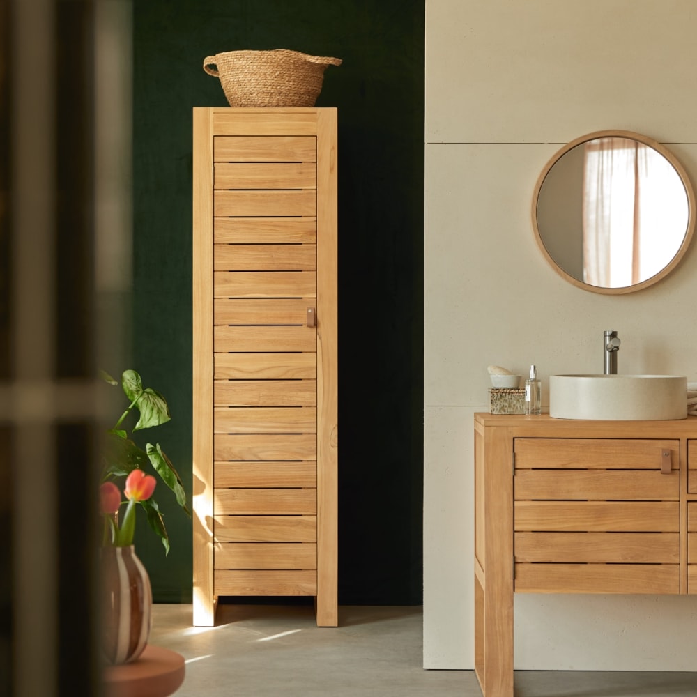 Tikamoon Bad-Hochschrank aus massivem Teakholz style classic chic Beige