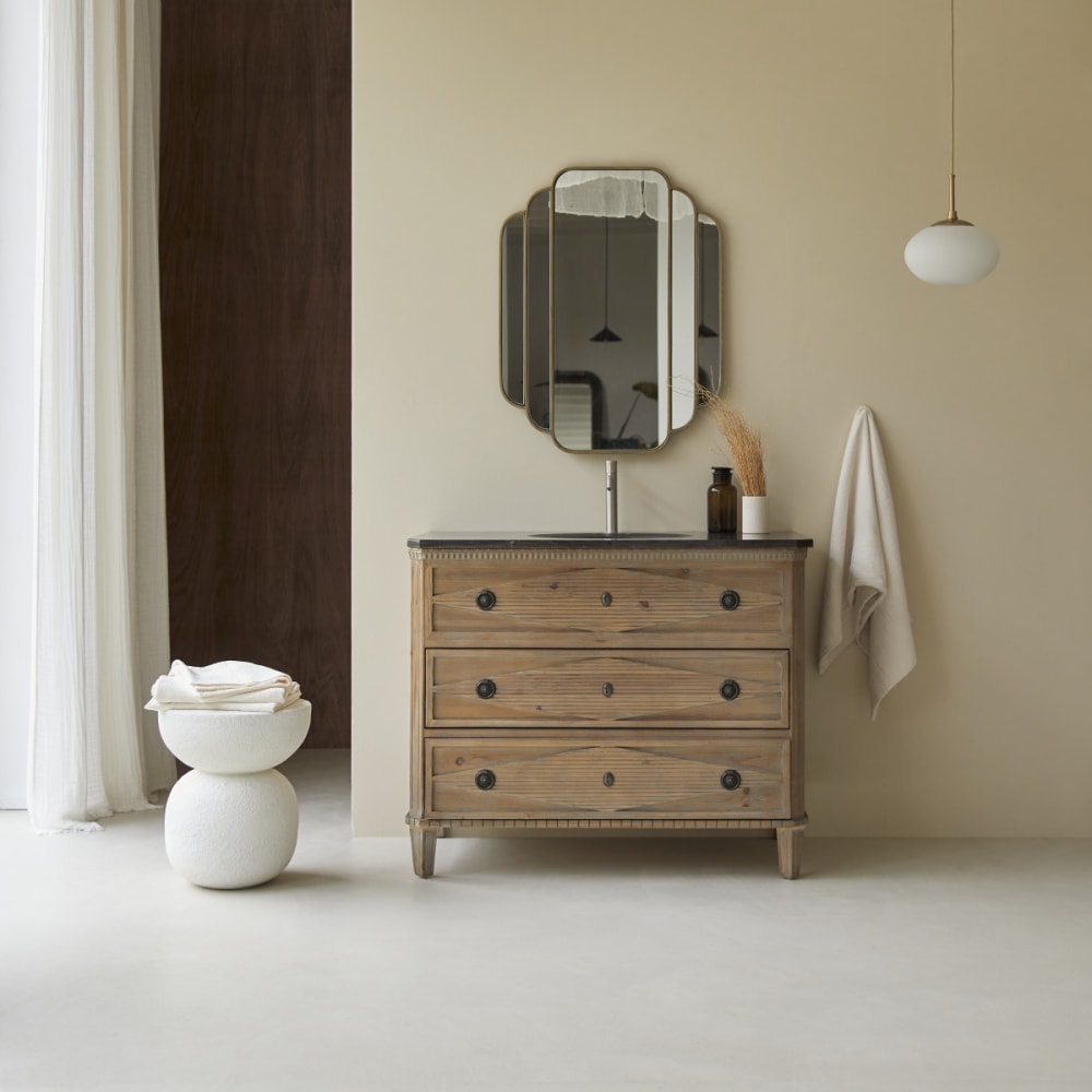 Tikamoon Badezimmermöbel aus Kiefernholz und Stein 100 cm style vintage Beige