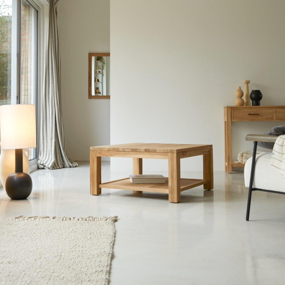 Tikamoon Quadratischer Couchtisch aus massivem Teakholz style classic chic Beige