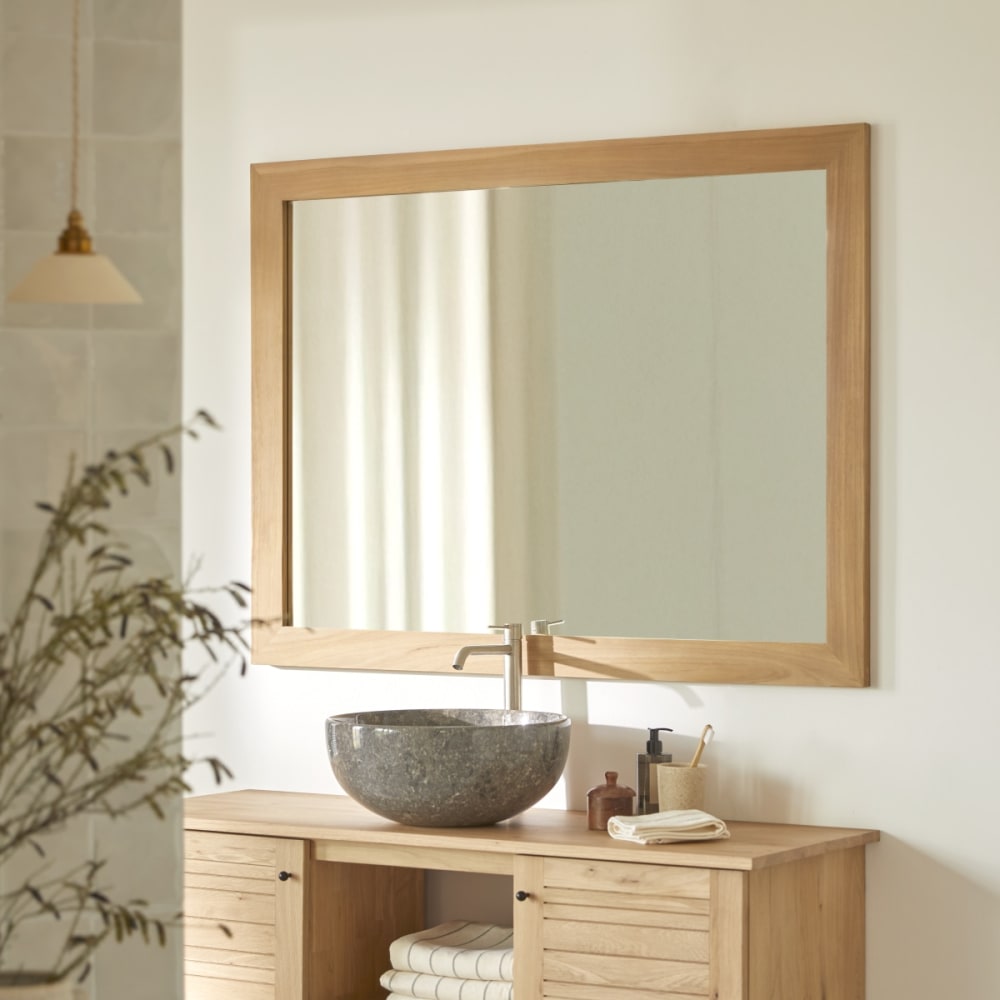 Tikamoon Spiegel aus massivem Teak 120x90 cm style classic chic Beige Holz