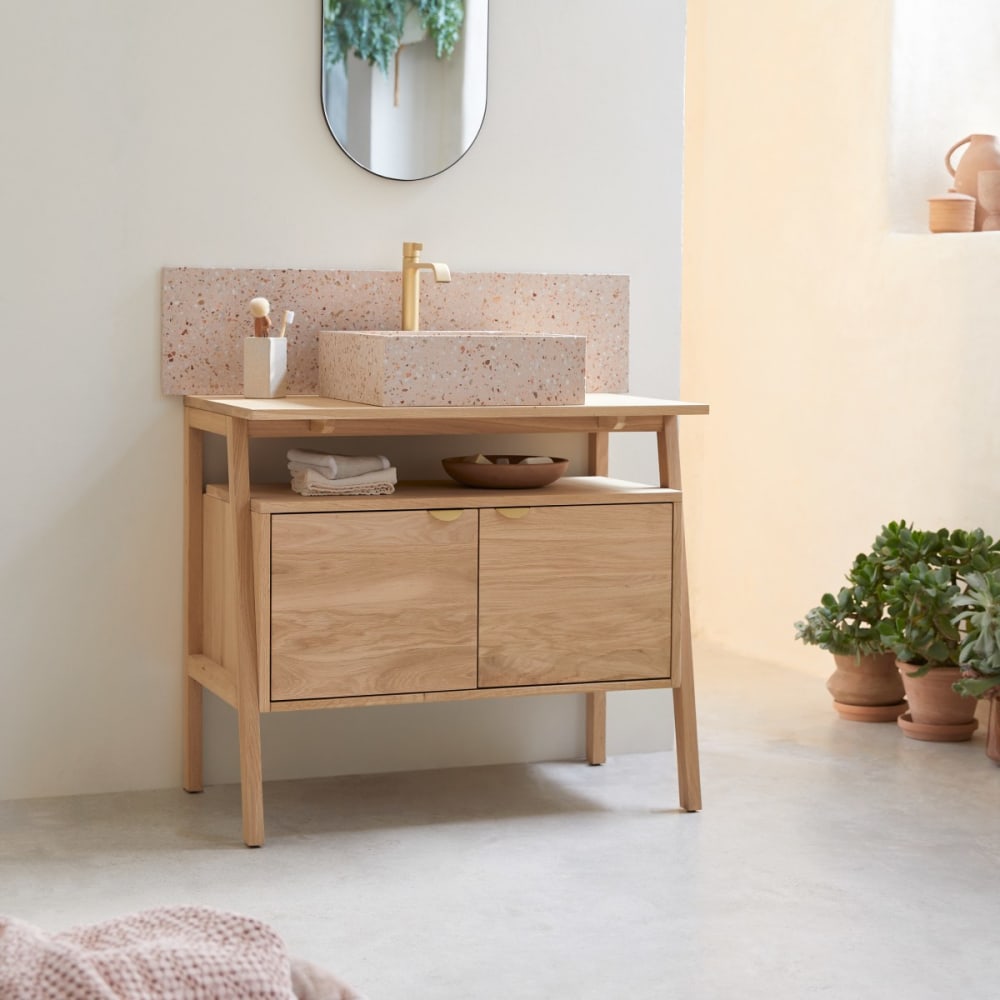 Tikamoon Waschtischunterschrank aus massiver Eiche 90 cm style classic chic Beige Holz