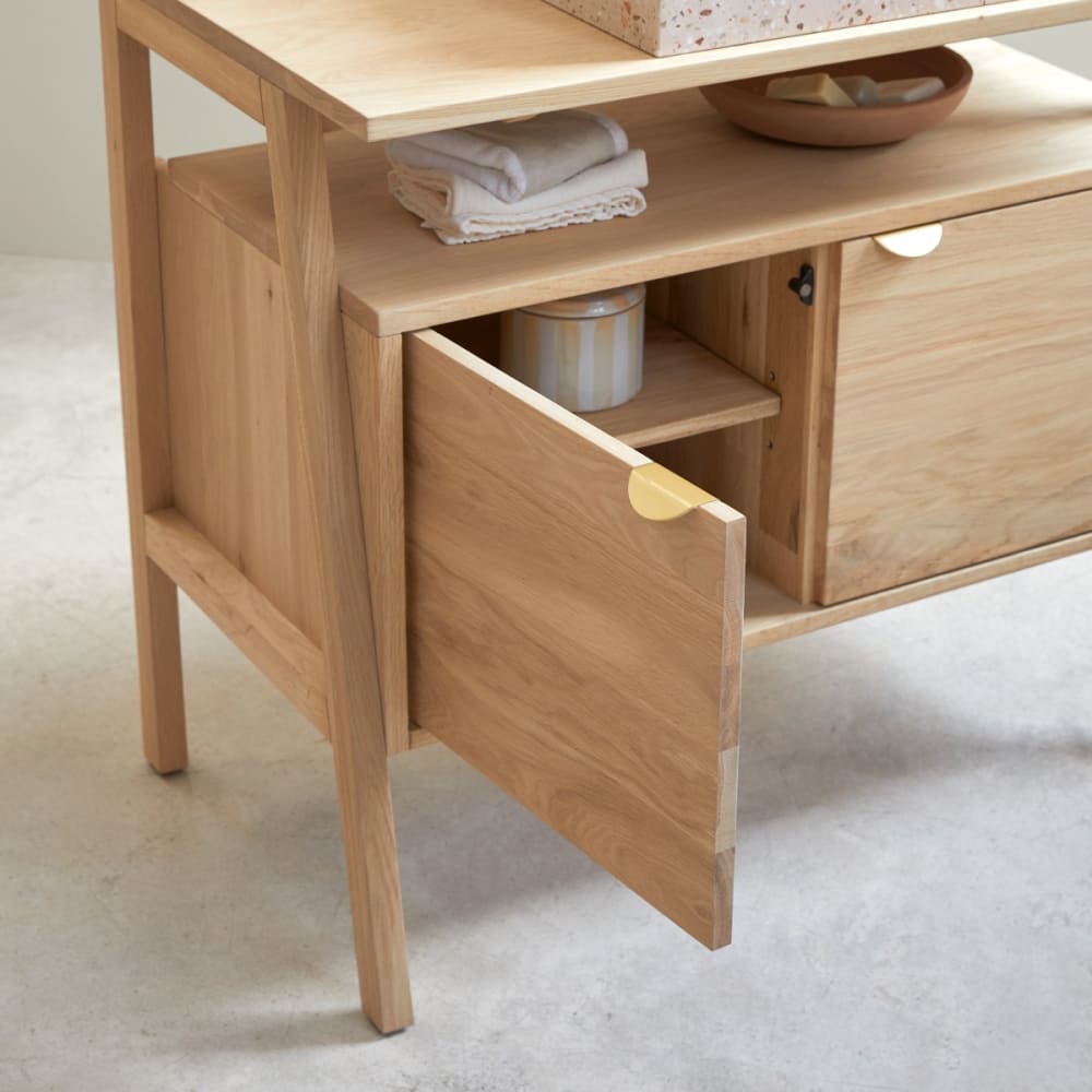 Waschtischunterschrank aus massiver Eiche 90 cm - Maisons Du
