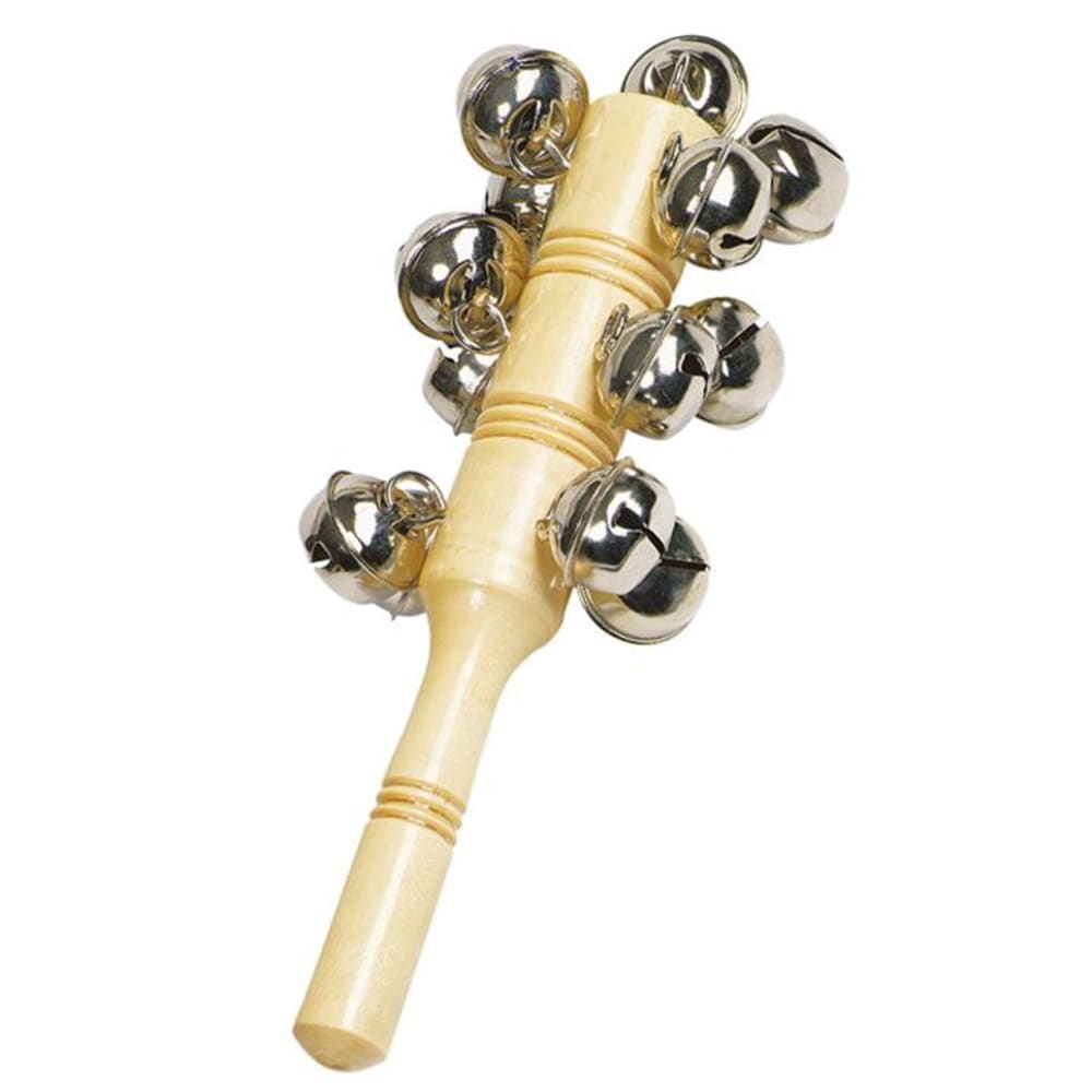GOKI Zur Schulung des Rhythmusgefühls und der motorischen Fähigkeiten. Schellenstab mit 13 Schellen, ein musikalisches Spielzeug der Marke Goki. Beige