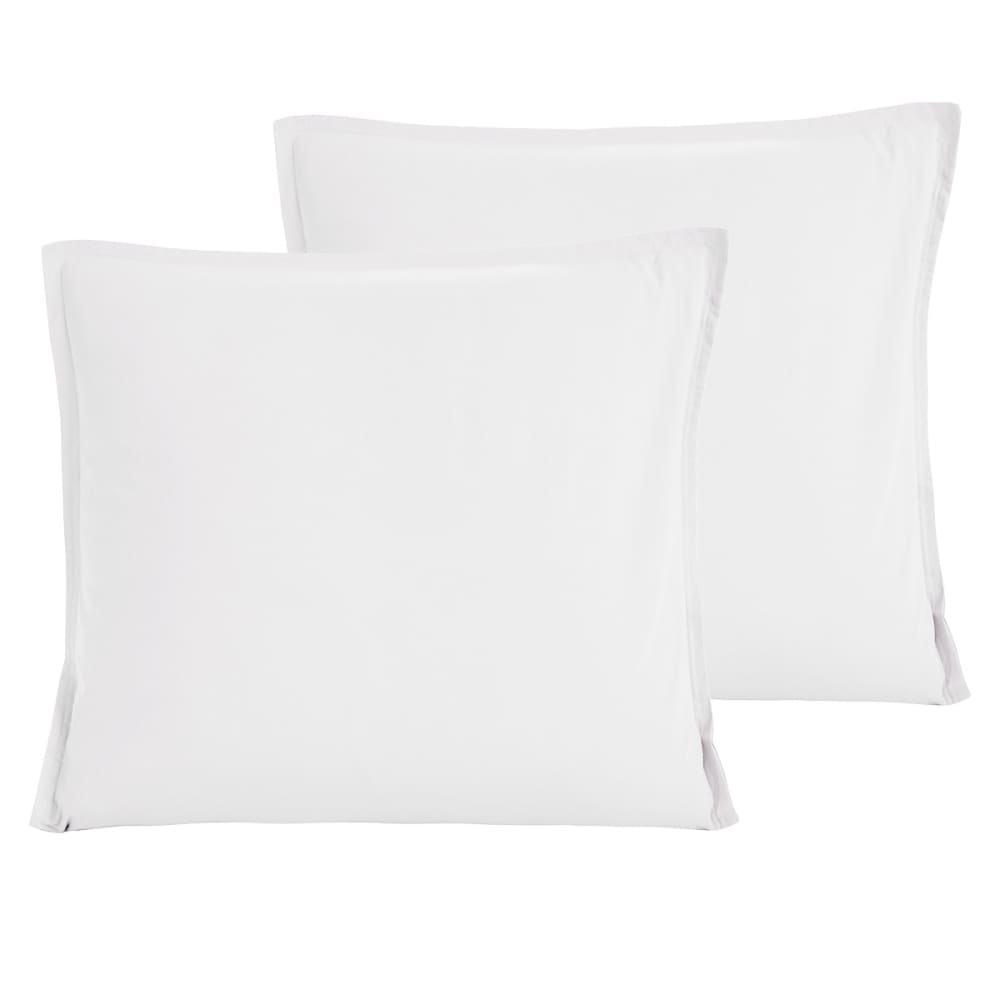 Lot de 2 taies d'oreiller en coton lavé bio Blanc 65x65 cm