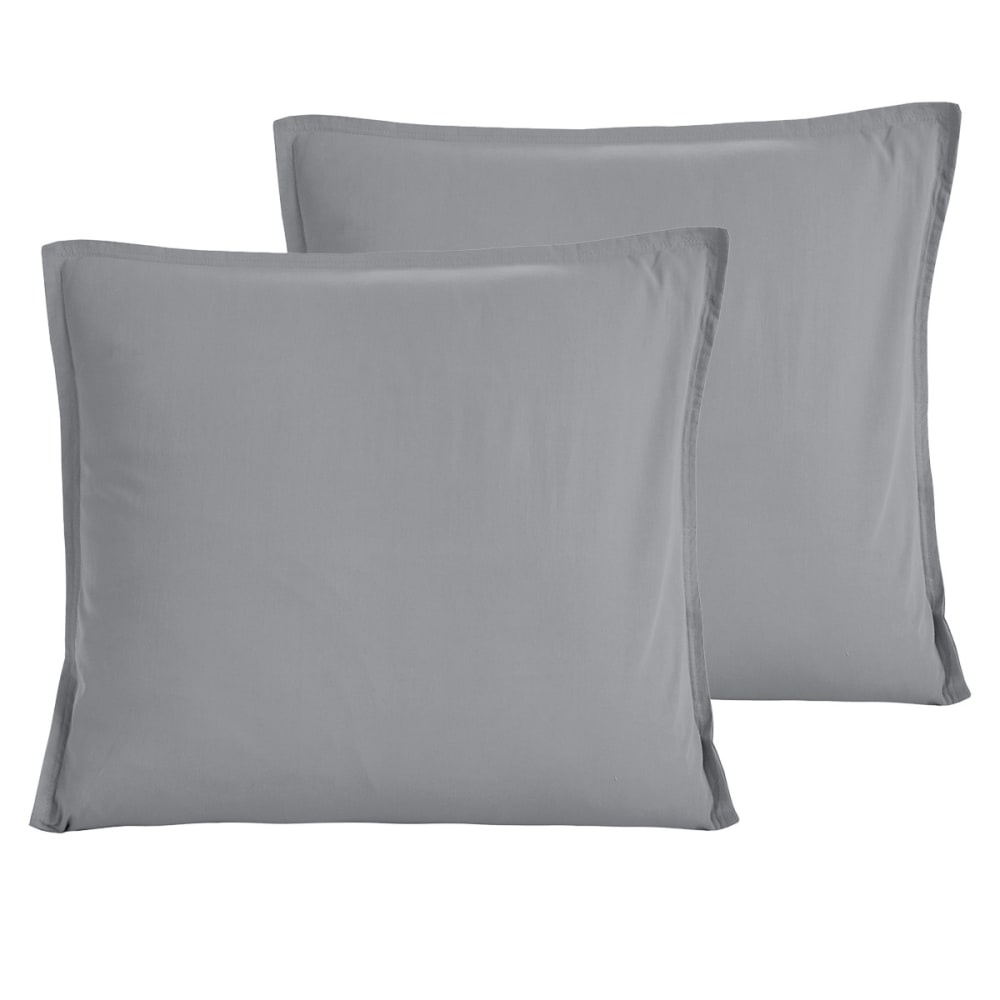 Lot de 2 taies d'oreiller en coton lavé bio Gris Perle 65x65 cm