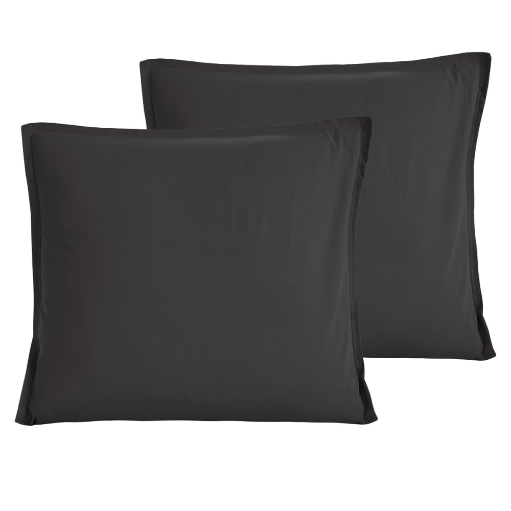 Lot de 2 taies d'oreiller en coton lavé bio Carbone 65x65 cm