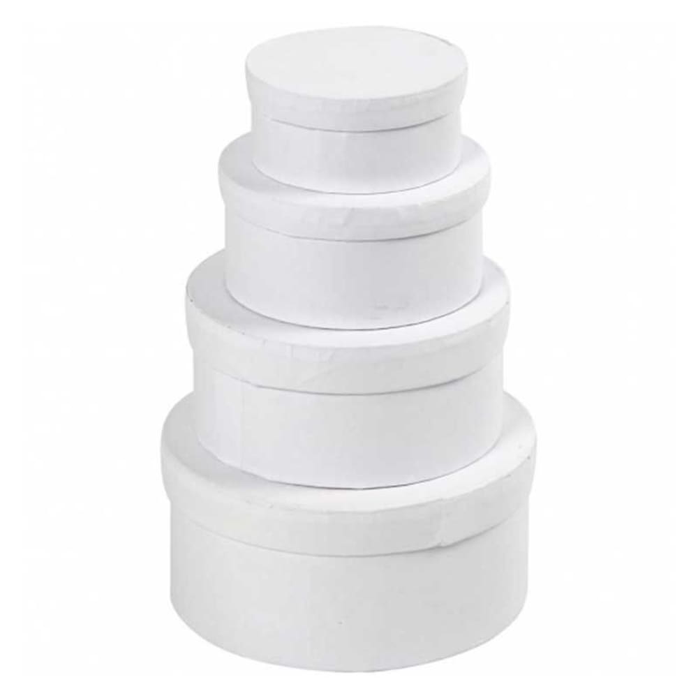 Youdoit 4 boîtes rondes en carton blanc 4 x 8 cm à 7 x 14 cm Blanc Bois - 10x1x10cm