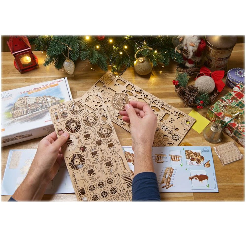 Maquette en bois train à vapeur 3D