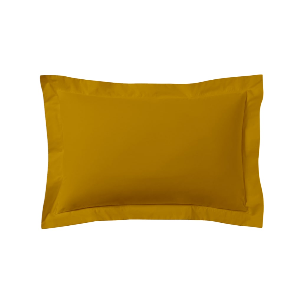 Taie d'oreiller unie en coton jaune curry 50x70