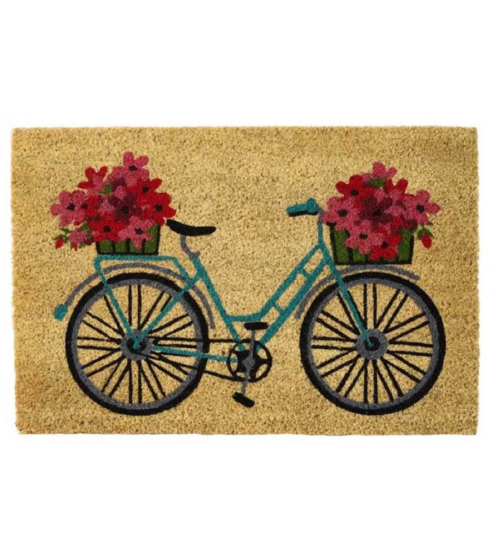 Paillasson coco multicolore vélo fleuri 60x40x1,5cm