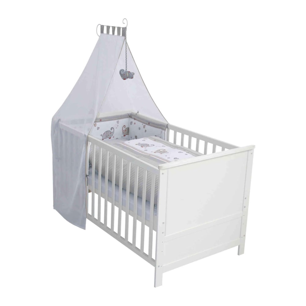 roba Gitterbett 70x140cm, höhenverstellbar, mit Bettwäsche, Weiß style modern WEISS HOLZ Baby