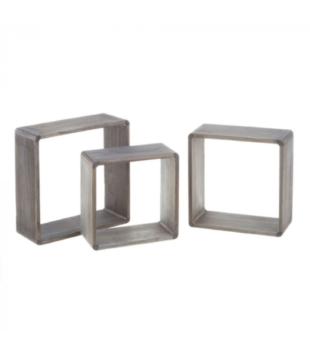 Unimasa Set de 3 étagères murales en bois gris - 30x30x12cm style contemporain Gris Bois - 30x12x30cm