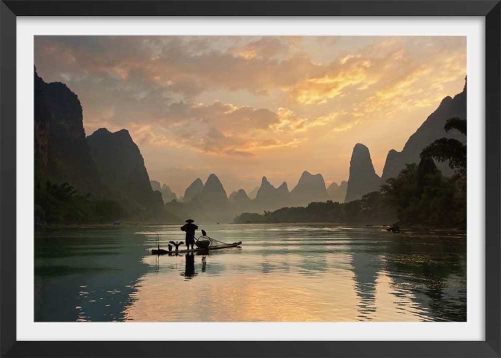 Póster del paesaggio della baia di halong con marco negro 90x60cm
