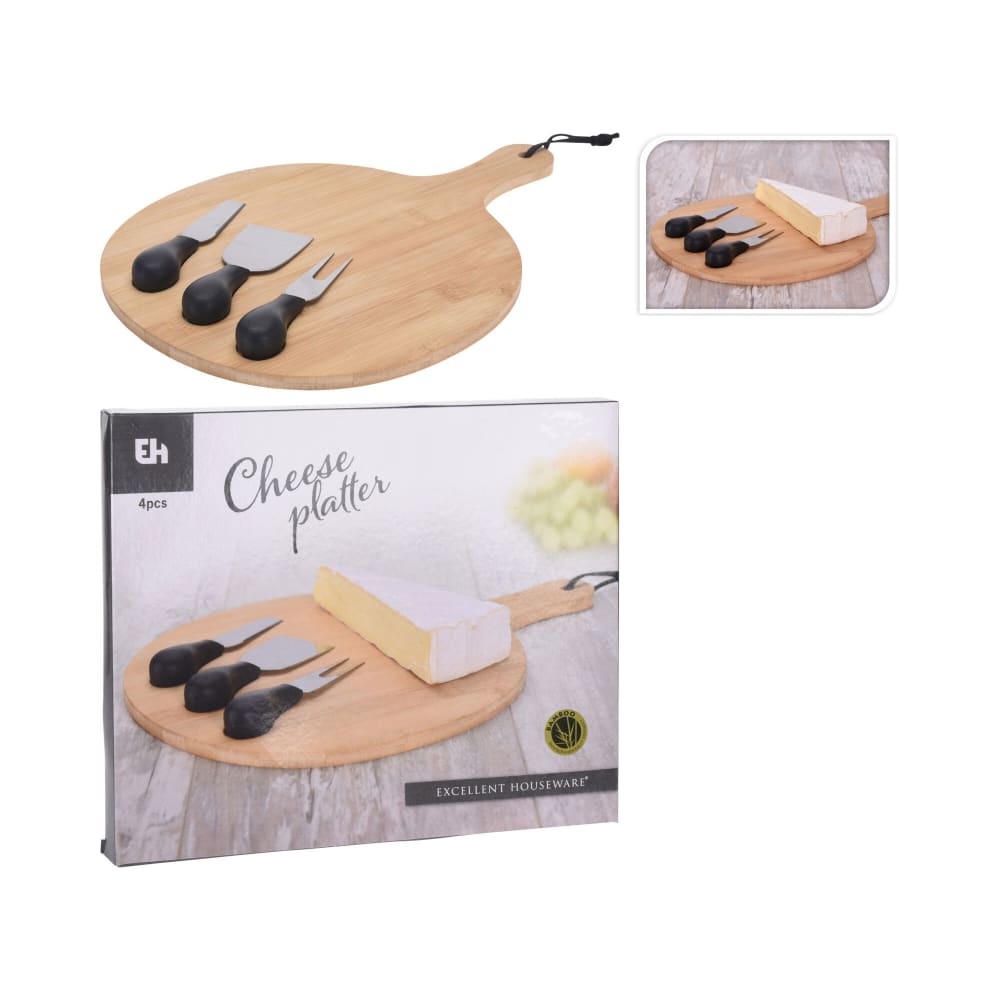 Plateau à fromages rond en bambou et ses 3 couteaux de service - Maisons du Monde