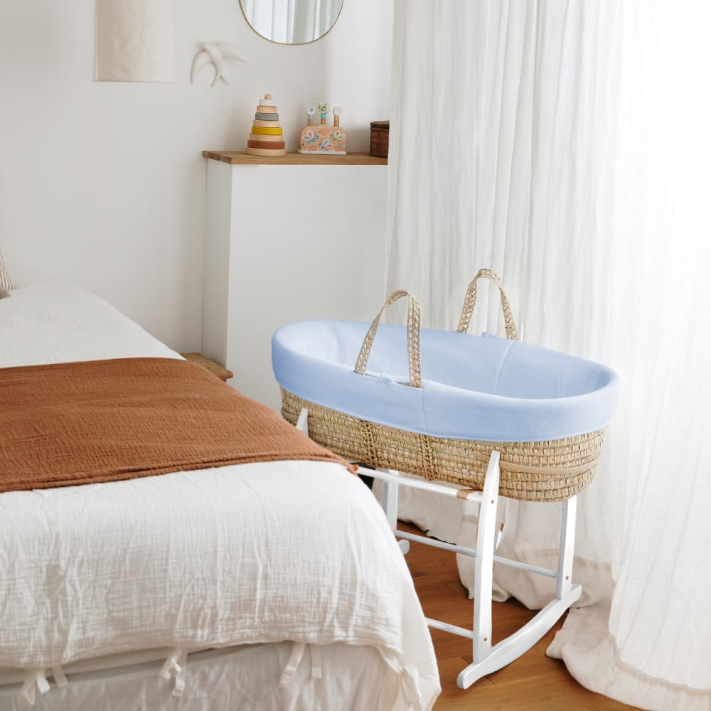 Couffin bébé avec Matelas, Habillage en Velours - Coton Bio - Azur