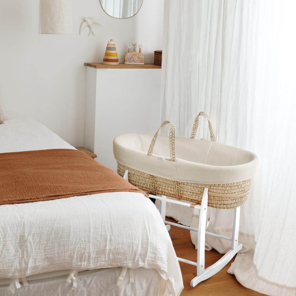 Cesta neonato con supporto a dondolo, cotone bio crema - Premiers