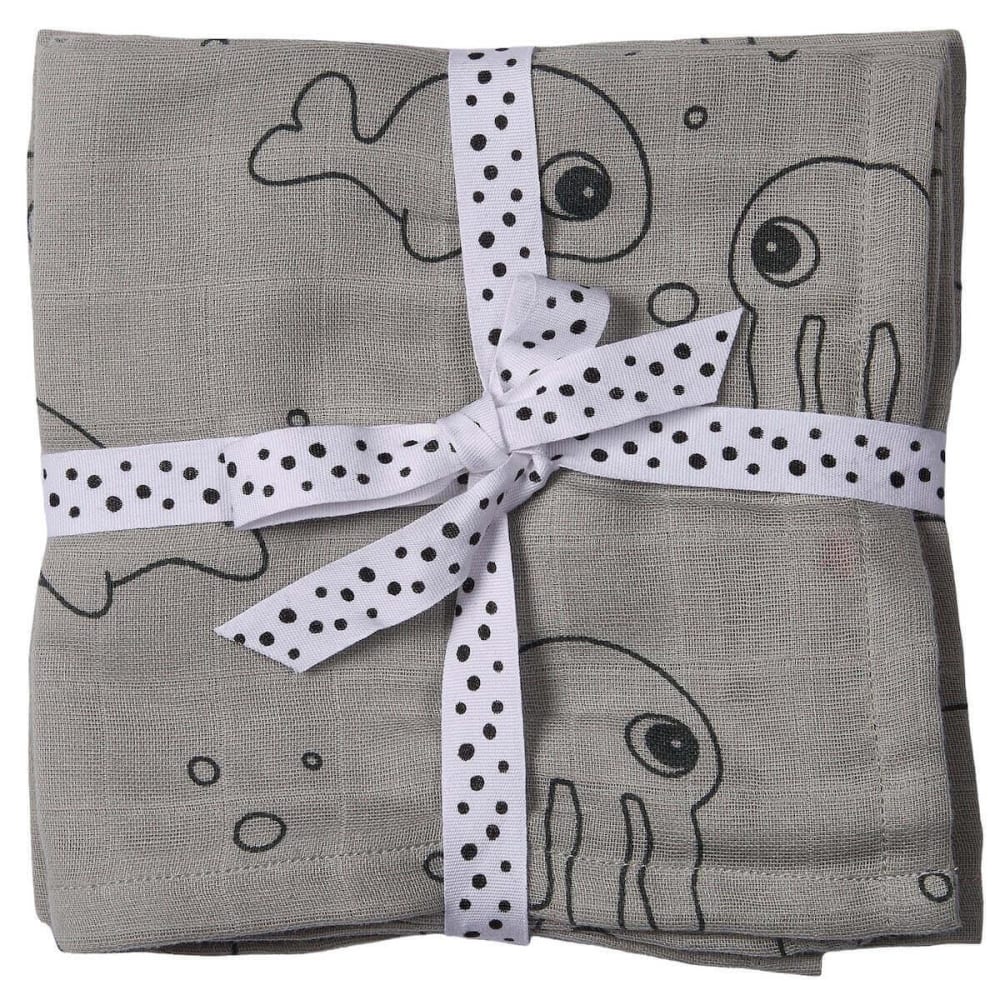 Done by Deer Lot de 2 maxi langes Sea Friends gris (120 x 120 cm) Gris Certifié Oeko-Tex Coton - 120x0x120cm