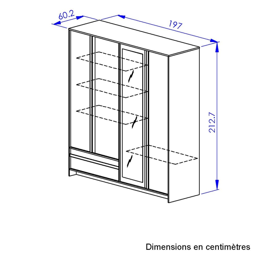 Armoire 4 portes effet bois et noir