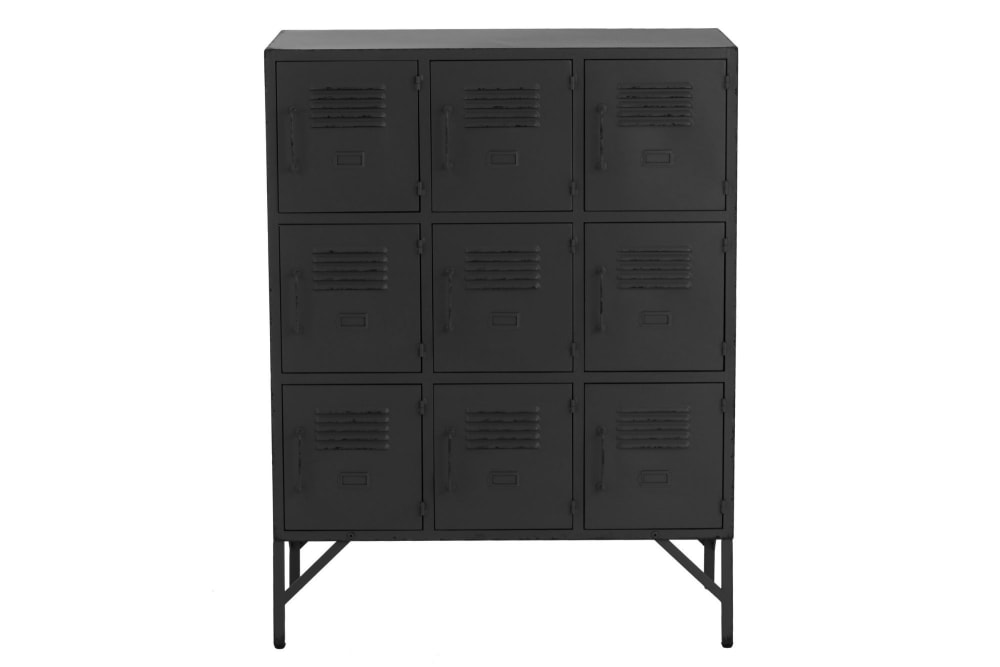 Buffet armoire industrielle 9 casiers en métal noir