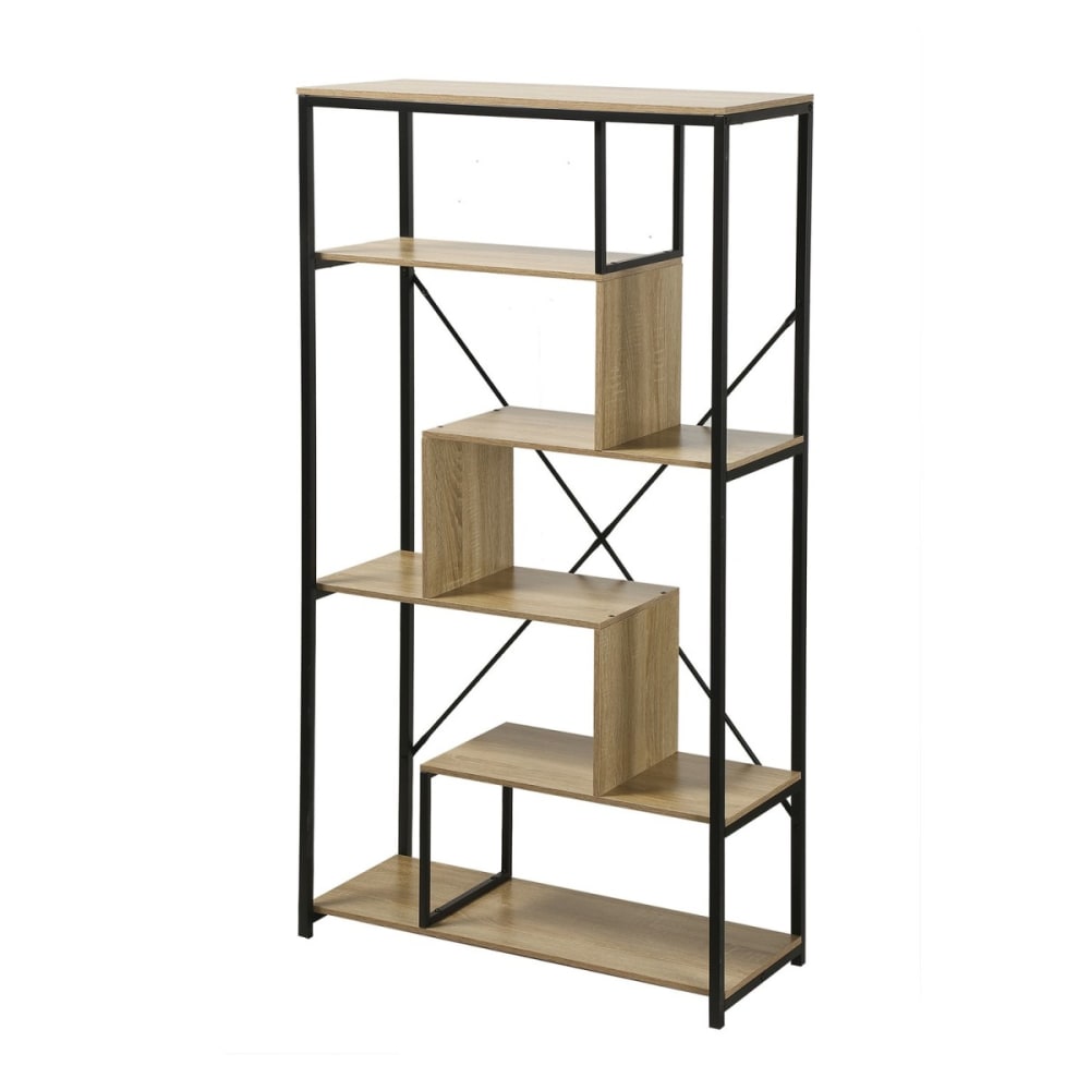 Bibliothèque avec étagères 6 niveaux H160 cm - Effet Bois foncé
