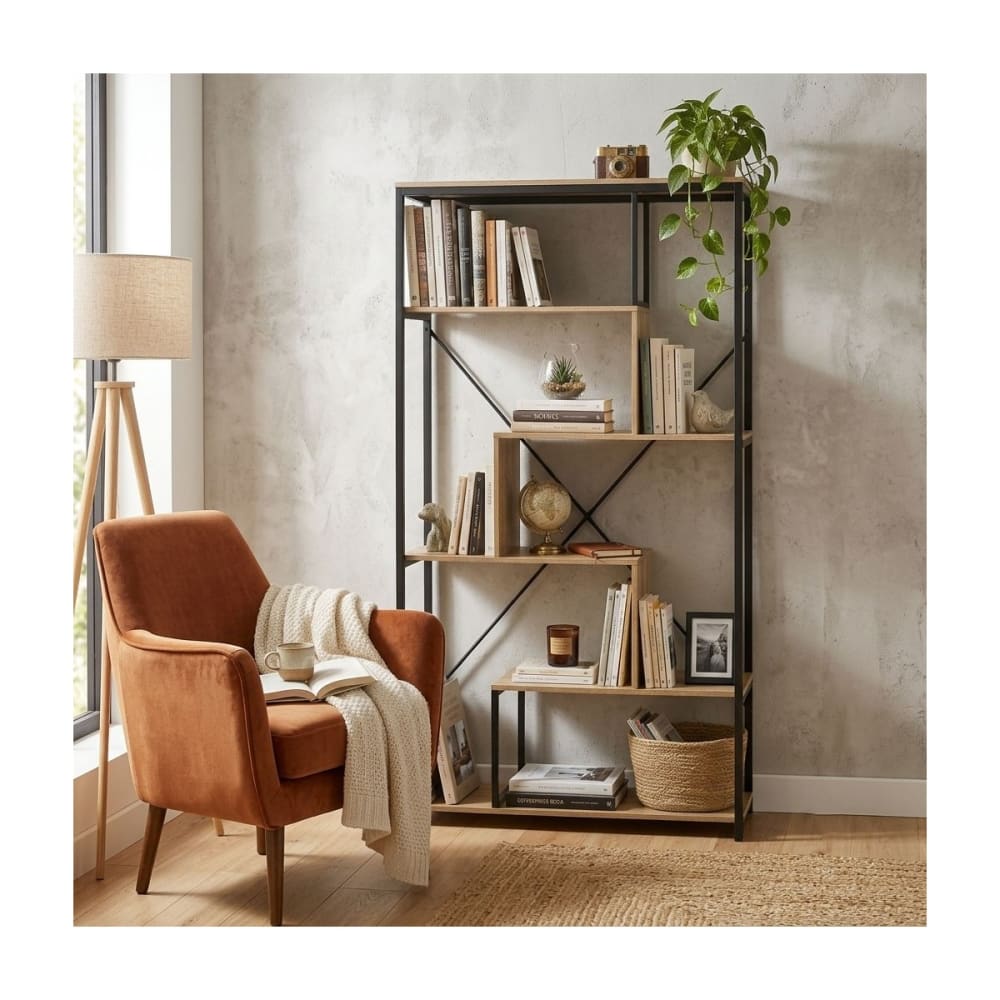 Libreria con ripiani su 6 livelli h160 cm - effetto legno e nero
