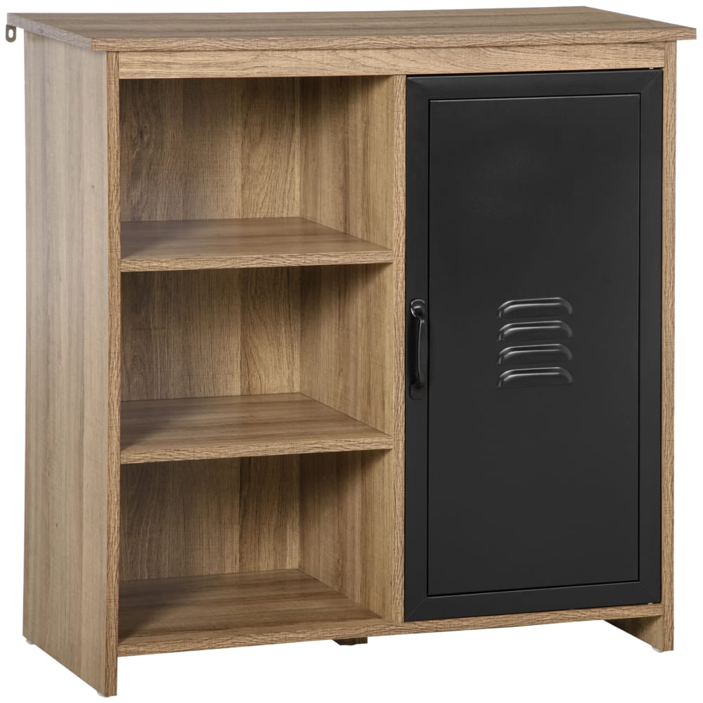 Homcom Industrie-Design-Buffet, 3 Fächer, Holzoptik & Schwarzmetall Braun Spanplatte