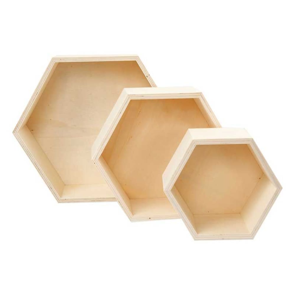 Étagères en bois hexagonales 15/19/24cm - Lot de 3 Étagères en bois hexagonales 15/19/24cm - Lot de 3