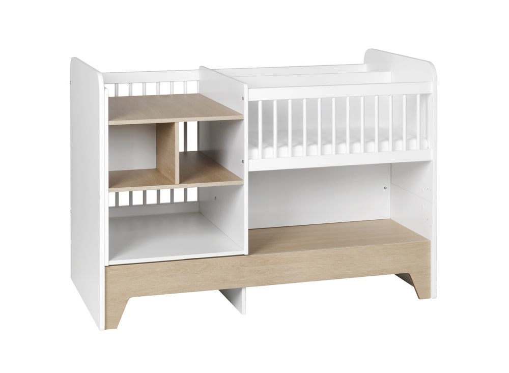 Lit bébé évolutif 3 en 1 Blanc et Chêne (Nateo Concept) - Image 1