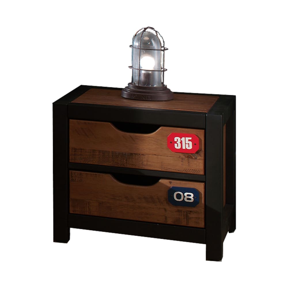 Table de chevet 2 tiroirs noir beige