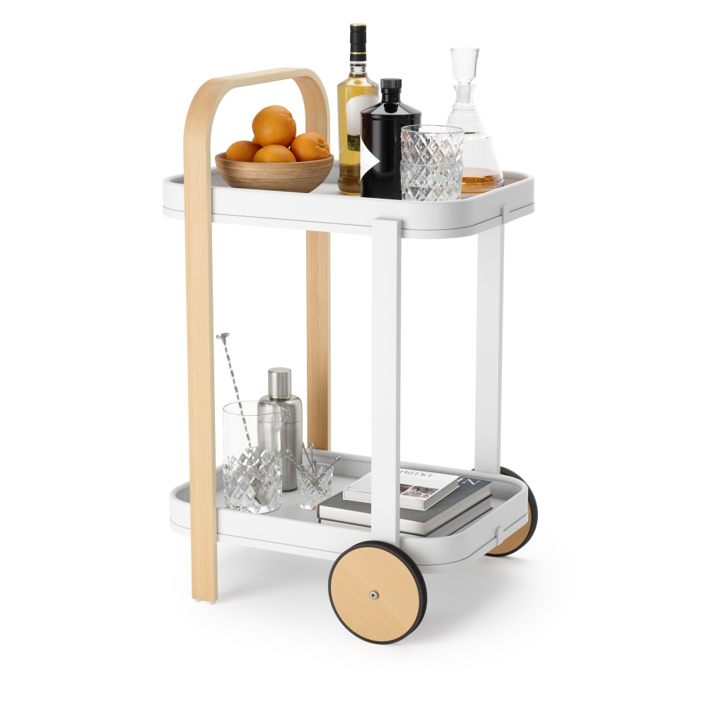 Desserte en métal blanc et bois naturel
