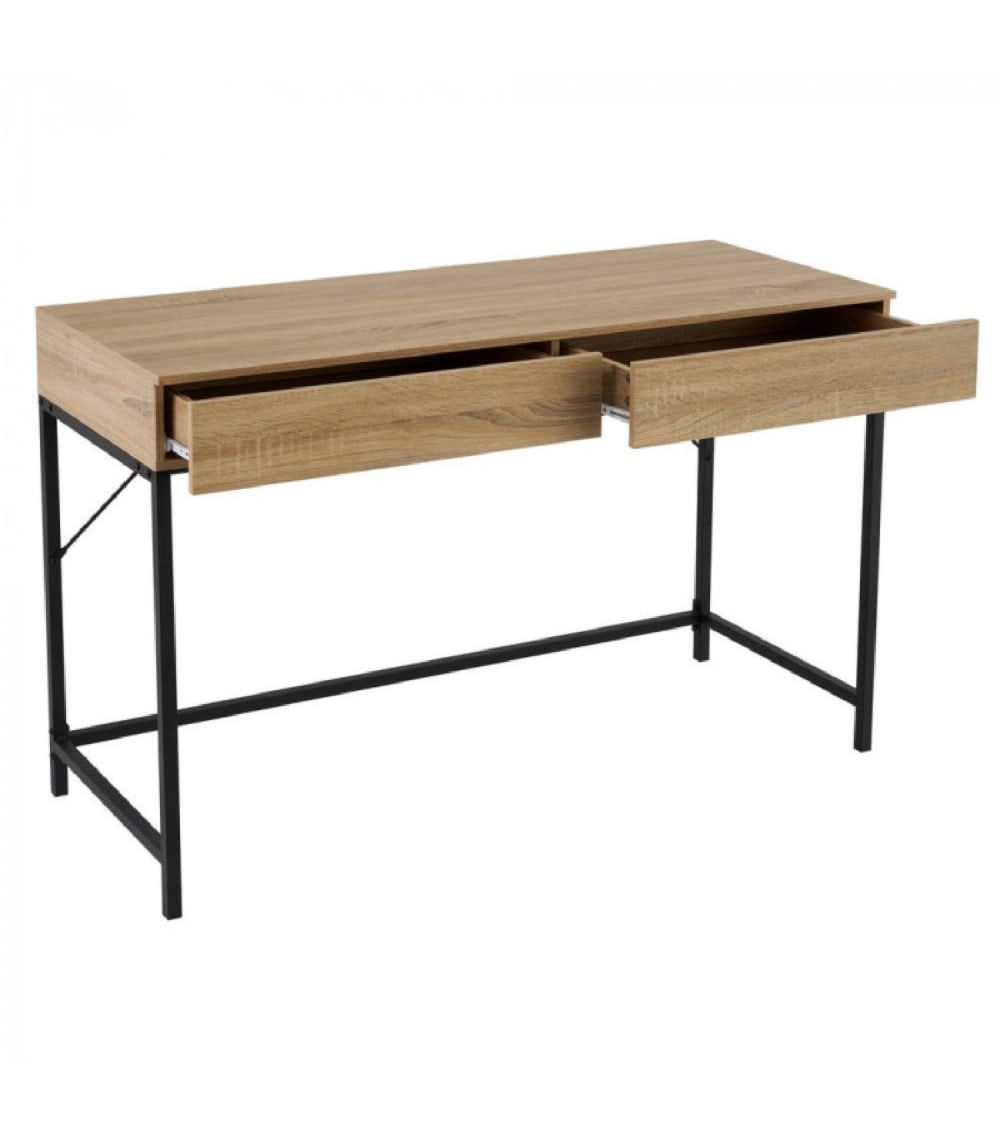 Bureau secrétaire en bois et métal noir 2 tiroirs