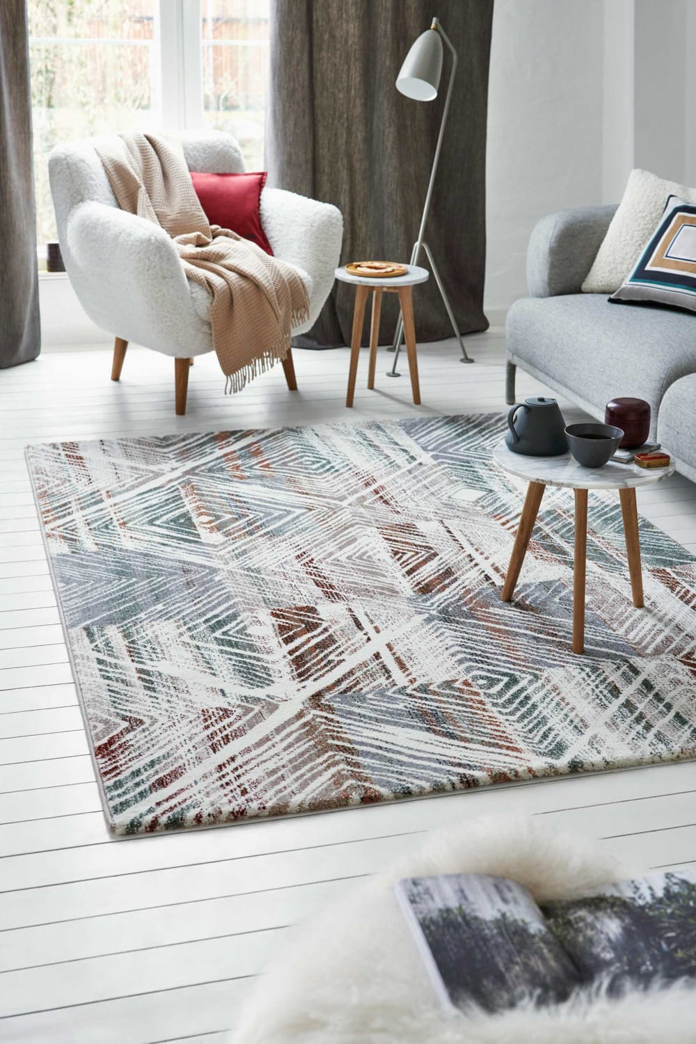 Tapis design original tons de gris et brique 200x290