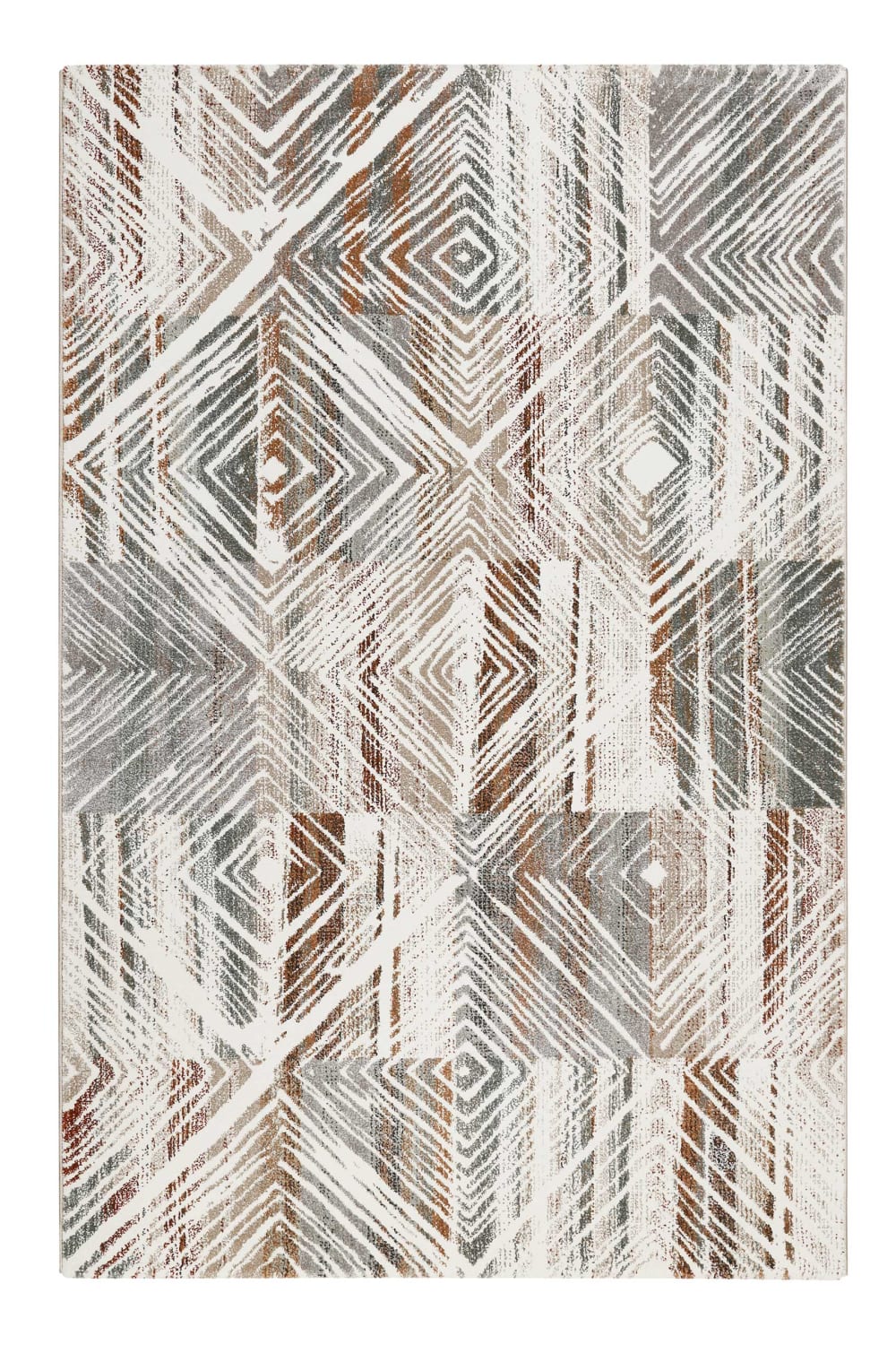 Alfombra tejida muy original color ladrillo, gris y blanco 120x170