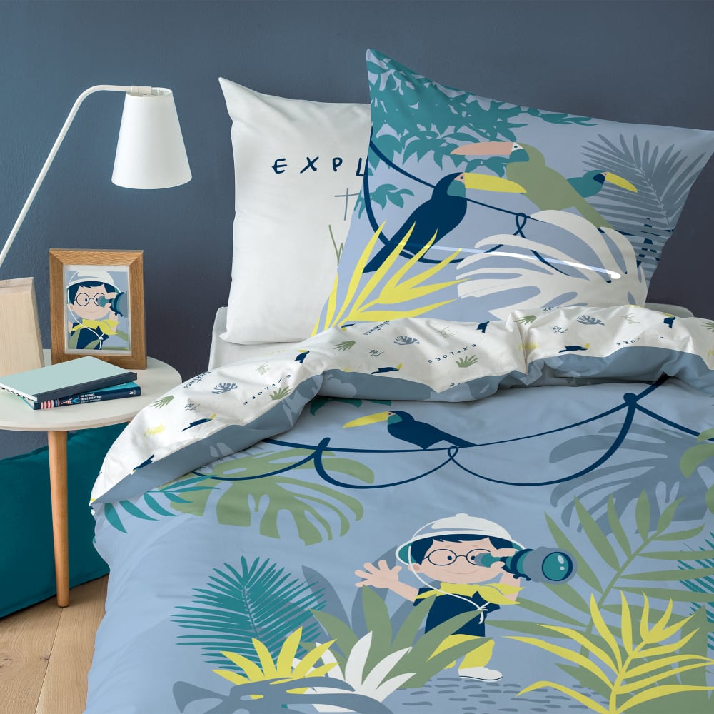 Parure de lit imprimée en coton Gris 140x200+63x63cm