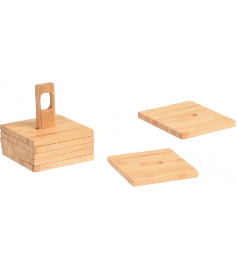 Set de 6 dessous de verres carrés en bambou