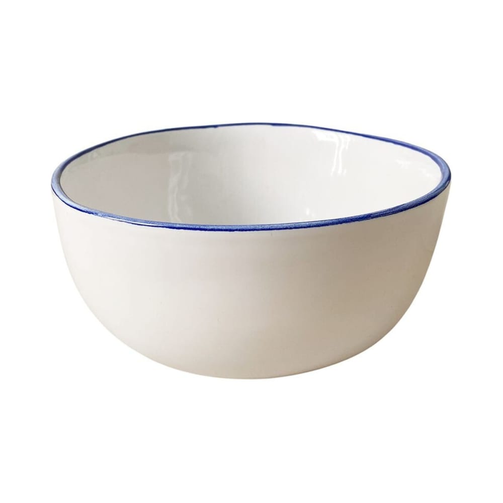Decoclico 4er-Set Schalen aus Keramik Weiß mit blauem Rand Weiß Keramik