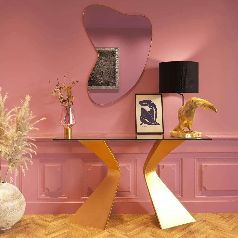 Miroir forme organique en acier doré 120x110