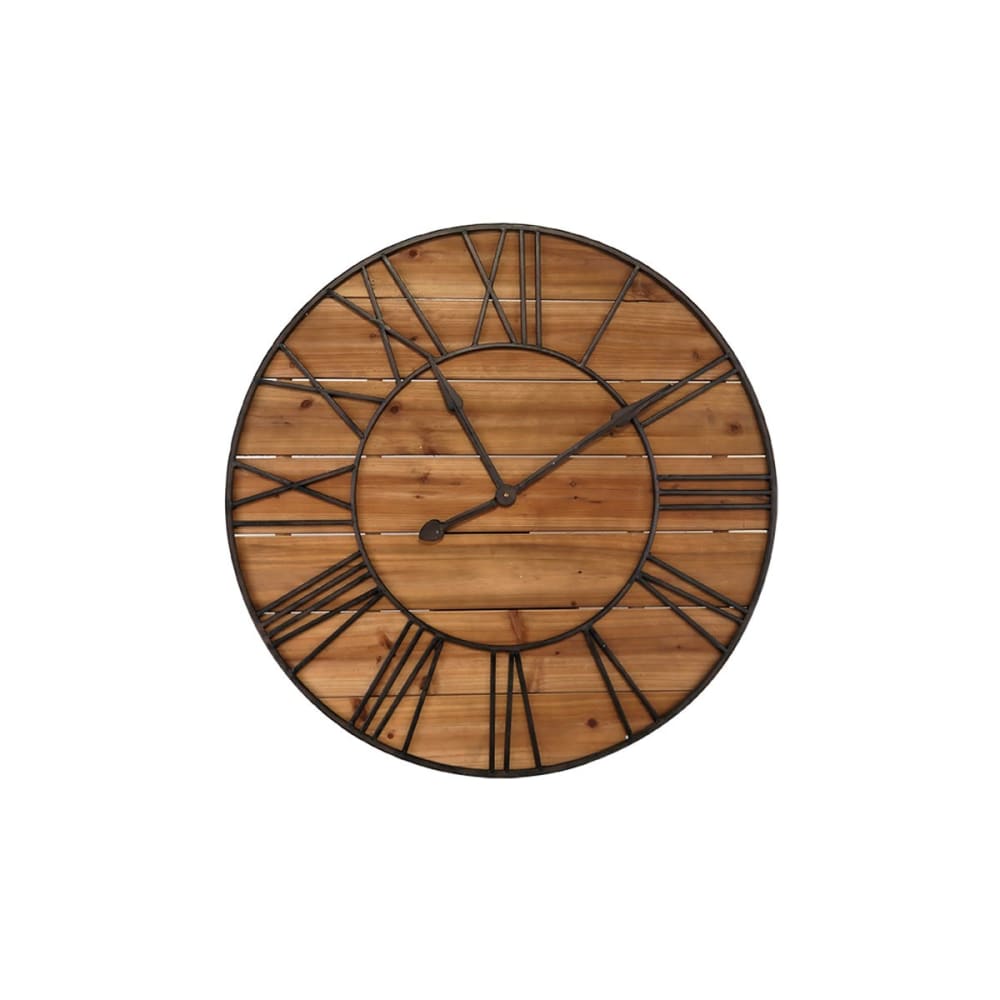 Horloge ronde métal et bois 90cm