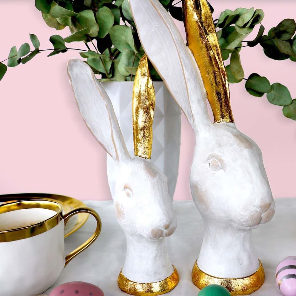 Dekofigur Hase aus Porzellan, weiß und gold, H30cm - Maisons Du