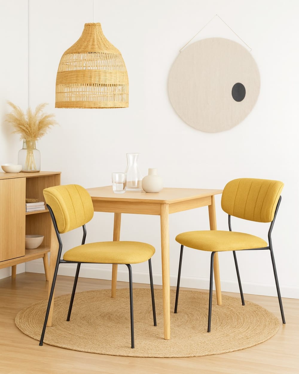2 Chaises de repas en tissu jaune