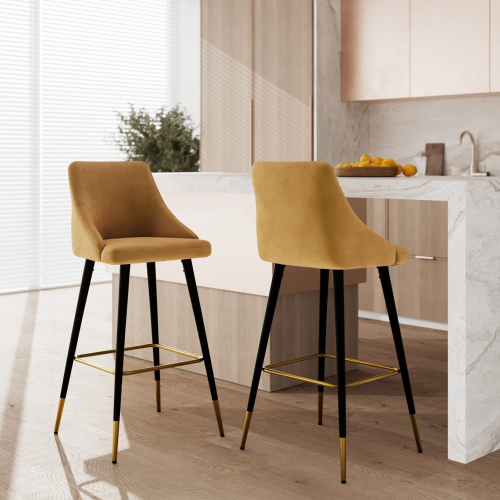 Set di 2 sedie da bar in velluto giallo curry 78 cm - Maison
