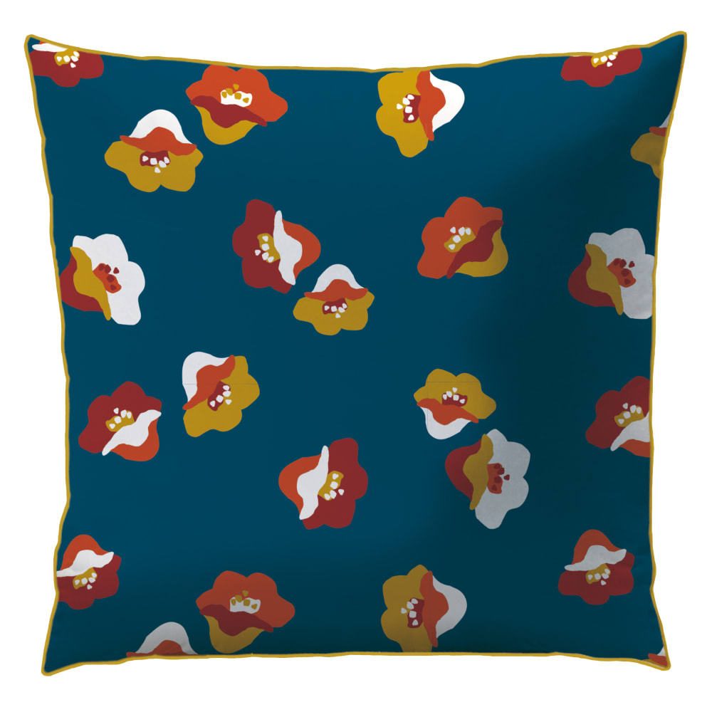 Set de 2 taies d'oreiller imprimées percale BIO Bleu paon 50x70cm