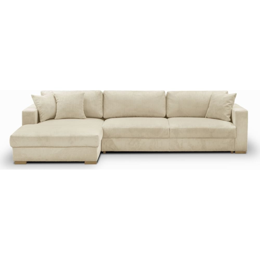 Canapé d'angle gauche convertible 5 places en velours côtelé beige