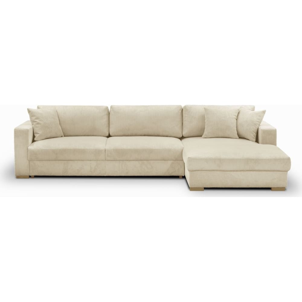 Canapé d'angle droit convertible 5 places en velours côtelé beige
