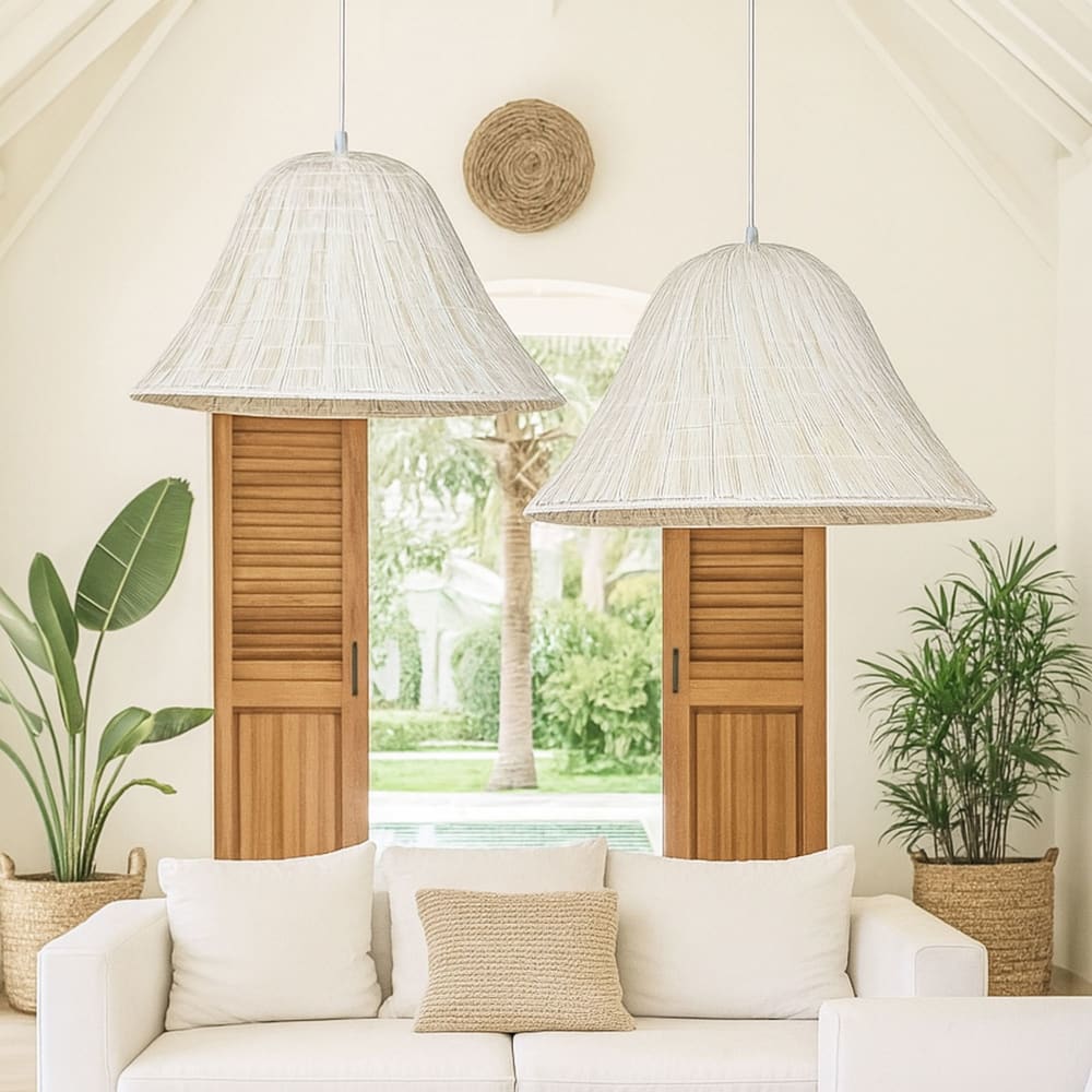 Suspension en feuilles de palmier blanche 55cm