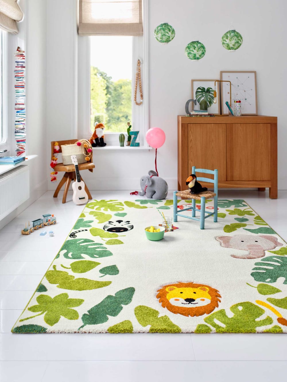 Tapis enfant blanc motif animaux jungle 160x225